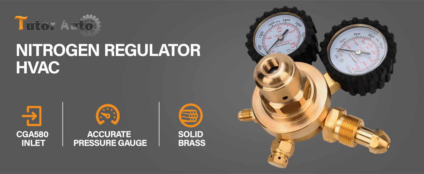 Nitrogen Regulator with 0-400 PSI Delivery Pressure, 60" Hose CGA580 Inlet Connection and 1/4