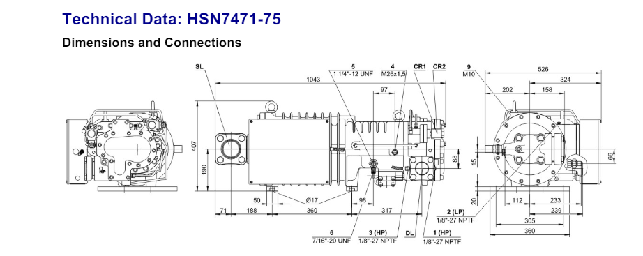 Refrigerator Spare Parts Chiller Water Cooled HSN7471-75-40P Freezer  Compressor
