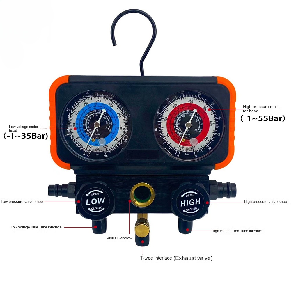 AC Gauge Set, Automotive Manifold Gauge R1234YF R134A and R404A Refrigerants, Works on Car Freon Charging and Evacuation