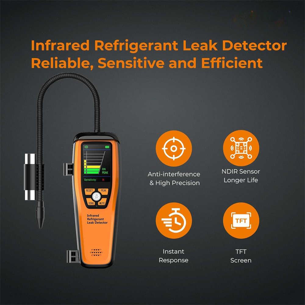 HVAC Refrigerant Leak Detector 10 Yrs Infrared Sensor Life Air Conditioning Detection, Automotive Gas Finder, ILD-200
