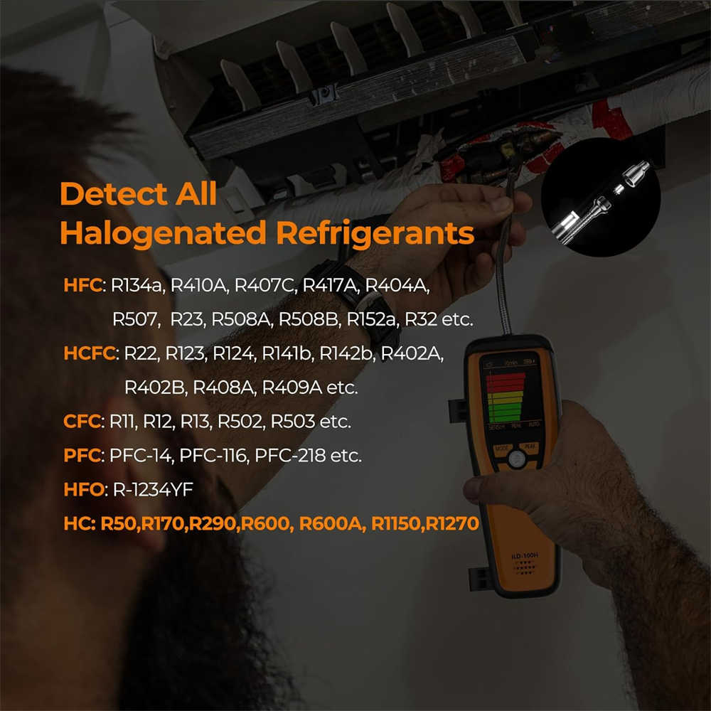 HVAC Refrigerant Leak Detector 10 Yrs Infrared Sensor Life Air Conditioning Detection, Automotive Gas Finder, ILD-200