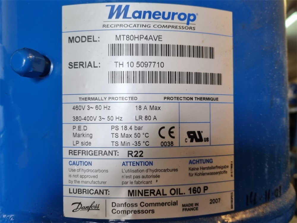 Refrigeration Helmetic Scroll Compressor MT80HP4AVE Refrigerants R22 R417A for Cold Storage Room Power Supply 460v/3/60Hz