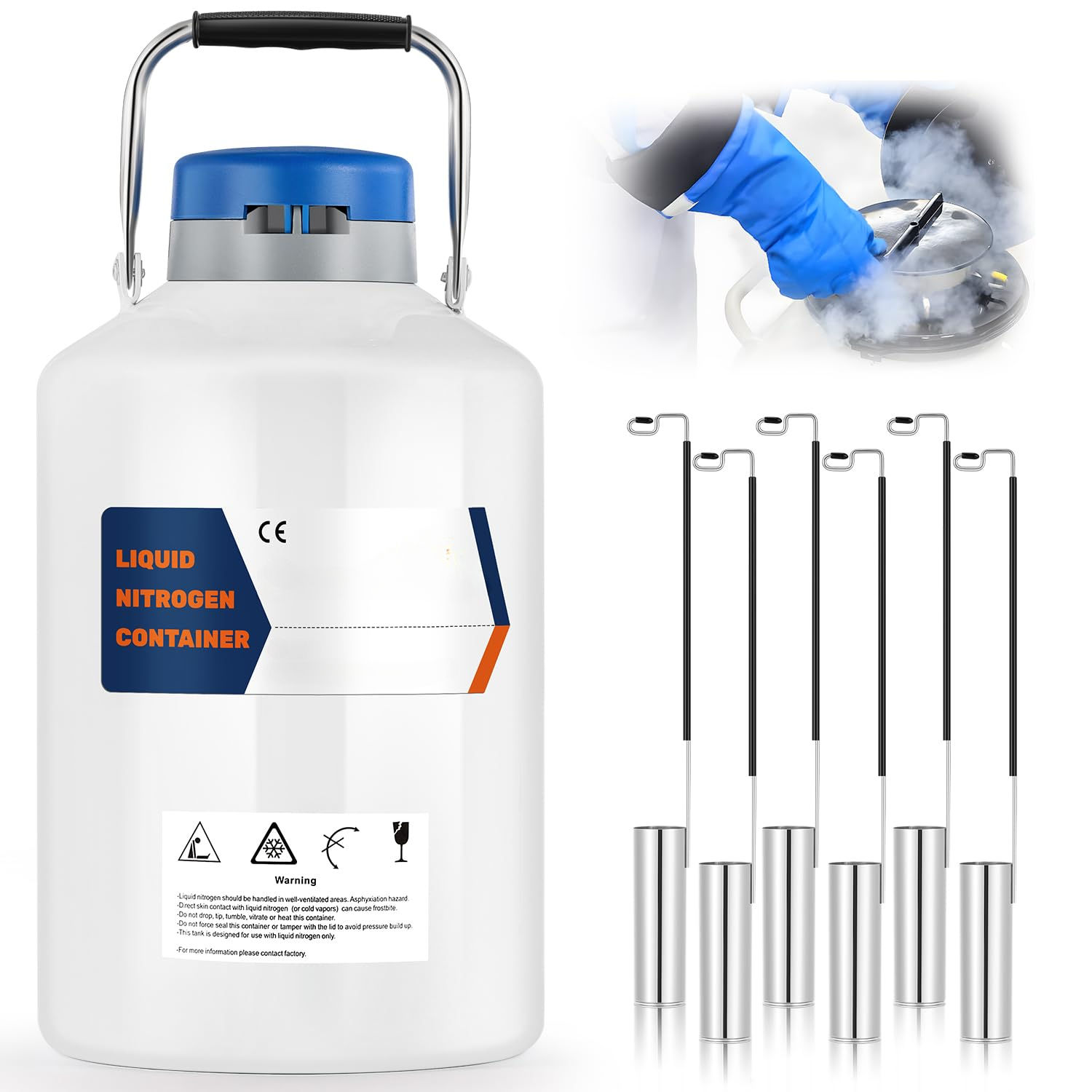 6L Liquid Nitrogen Container Cryogenic Container Liquid Nitrogen (LN2) Dewar Aluminum Alloy Semen Tank