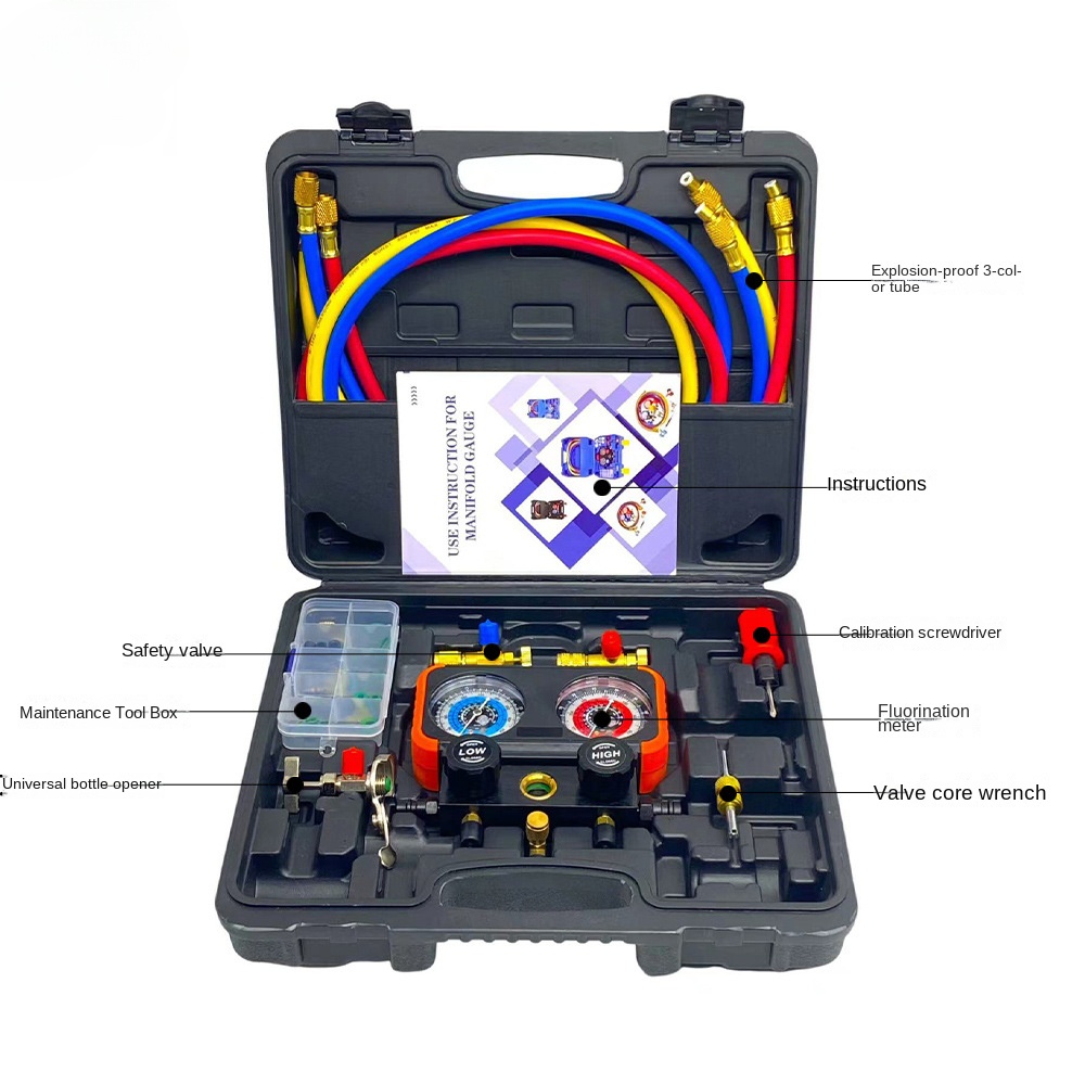 AC Gauge Set, Automotive Manifold Gauge R1234YF R134A and R404A Refrigerants, Works on Car Freon Charging and Evacuation