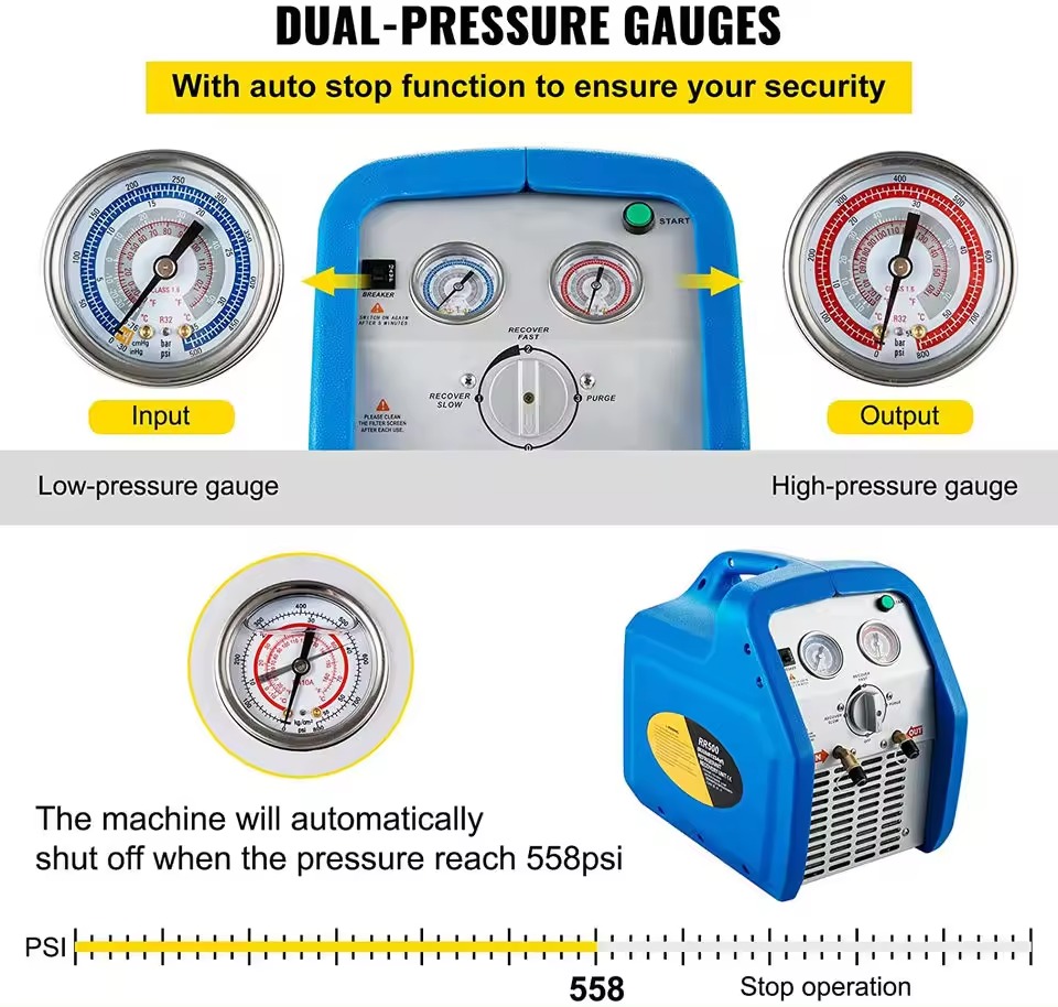 HVAC  Gas Refrigerant Recovery Machine Air Conditioner Single Cylinder AC Recovery Machine RR500