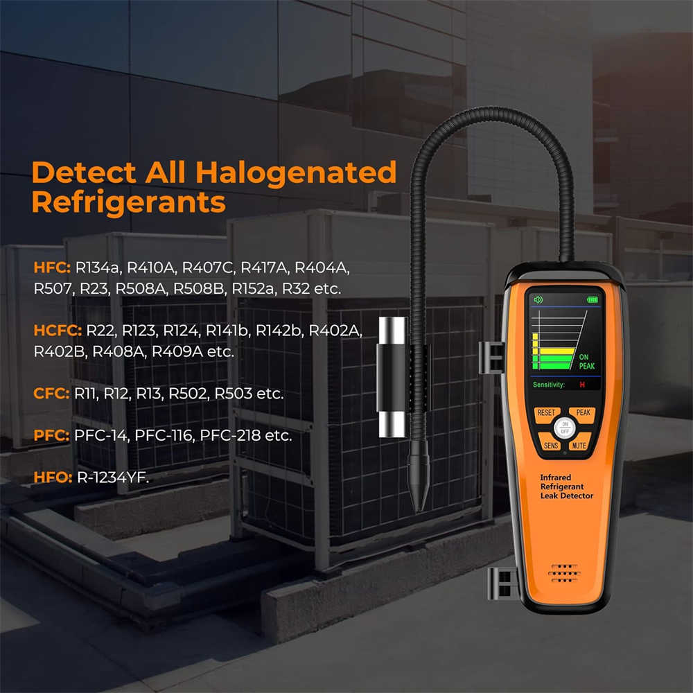 HVAC Refrigerant Leak Detector 10 Yrs Infrared Sensor Life Air Conditioning Detection, Automotive Gas Finder, ILD-200