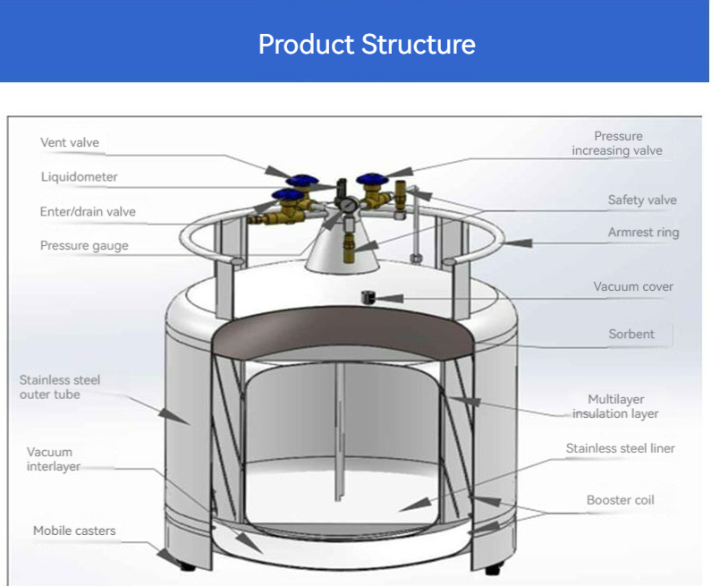 175L/195L/210L/500L Stainless Steel Liquid Nitrogen Dewar Storage tank