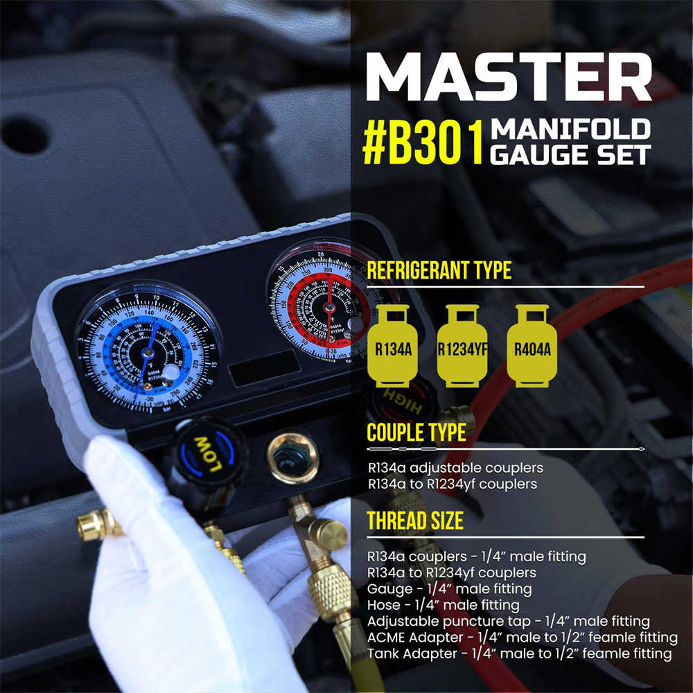 AC Gauge Set, Automotive Manifold Gauge R1234YF R134A and R404A Refrigerants, Works on Car Freon Charging and Evacuation