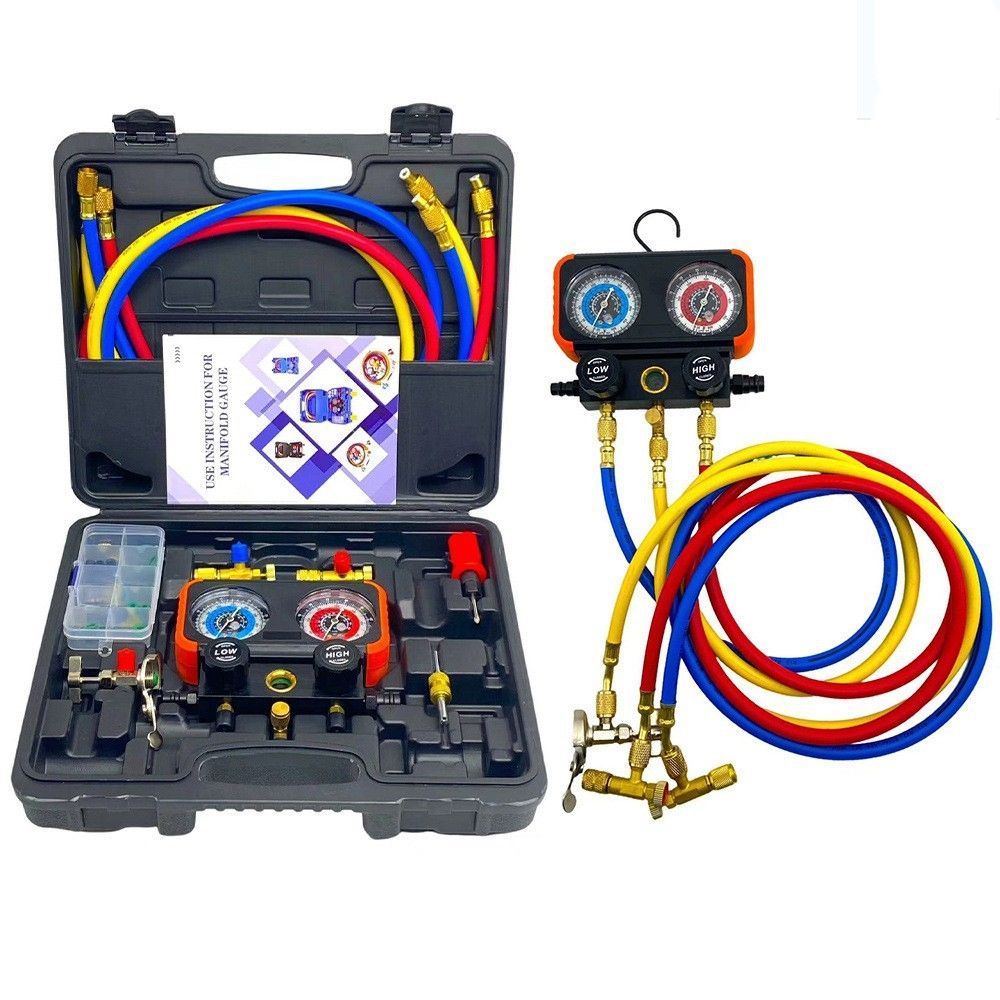 AC Gauge Set, Automotive Manifold Gauge R1234YF R134A and R404A Refrigerants, Works on Car Freon Charging and Evacuation